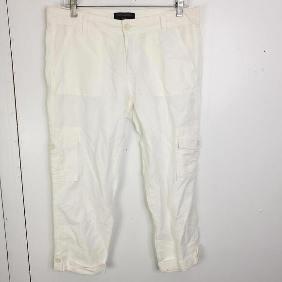 Banana Republic Pants Women 8 Martin Fit Linen Blend Cropped Cargo White - Picture 1 of 12